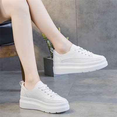 Size:4.5-9 Women Leisure Platform Pattern Solid Color Leather Sneakers Shoes