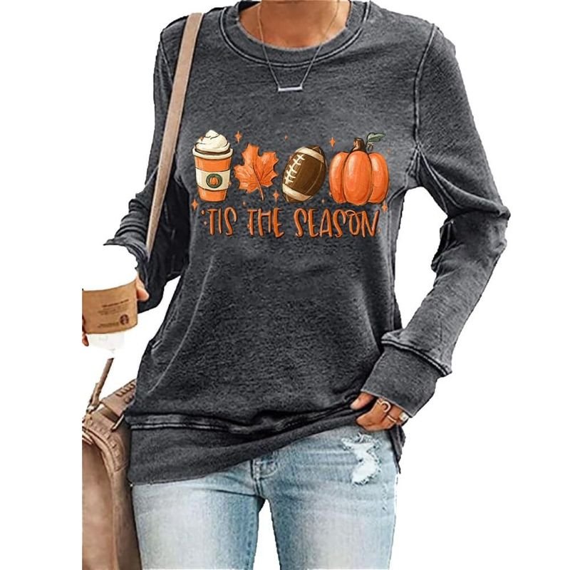 Thanksgiving Pumpkin Print Women Long-Sleeved T-Shirt