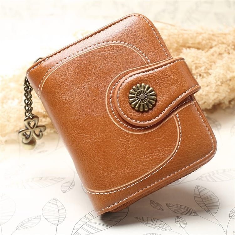 Women Retro Solid Color Zipper Tri-fold Wallet