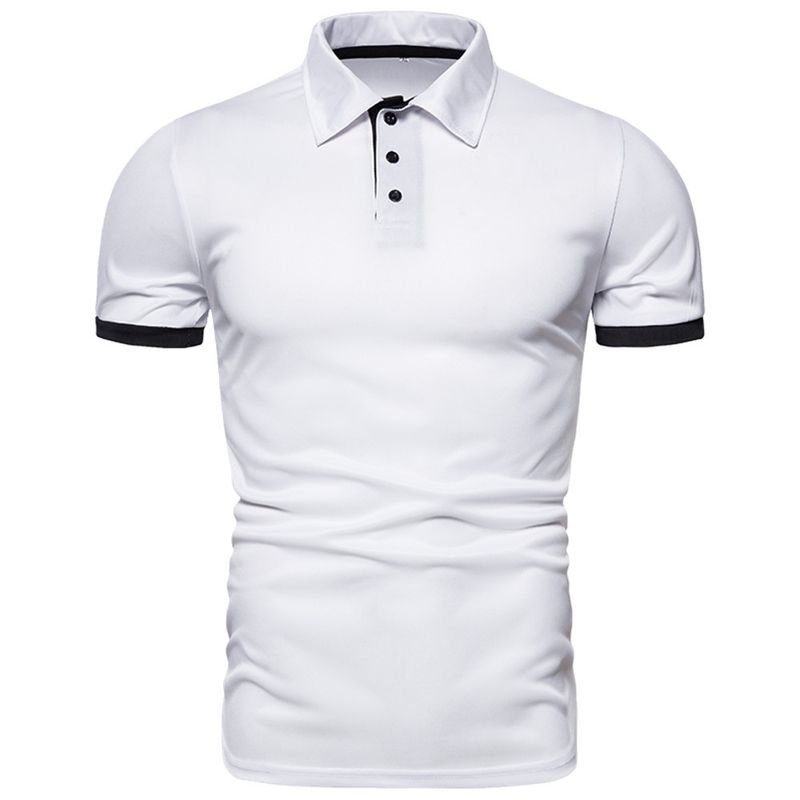 Men Fashion Casual Color Matching Short Sleeved Lapel Loose Polo Shirt