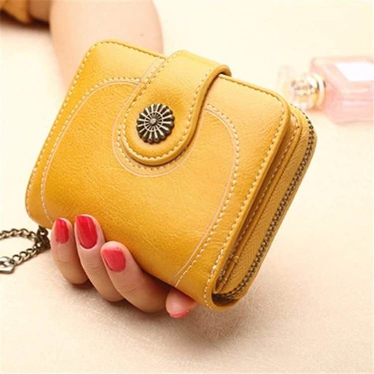 Women Retro Solid Color Zipper Tri-fold Wallet