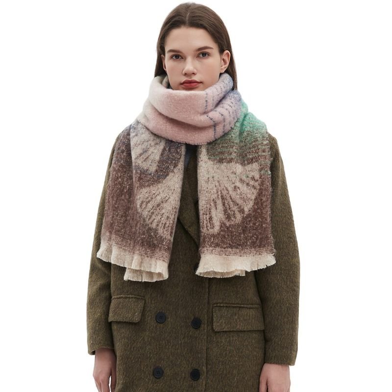 Autumn Winter Women Fashion Warm Jacquard Ginkgo Leaf Scarf Shawl