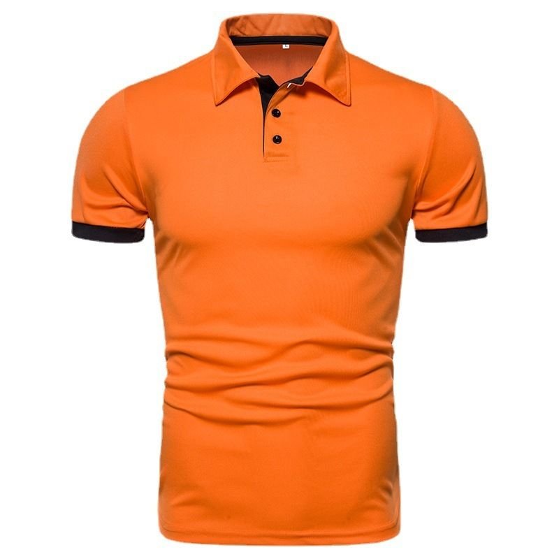 Men Fashion Casual Color Matching Short Sleeved Lapel Loose Polo Shirt