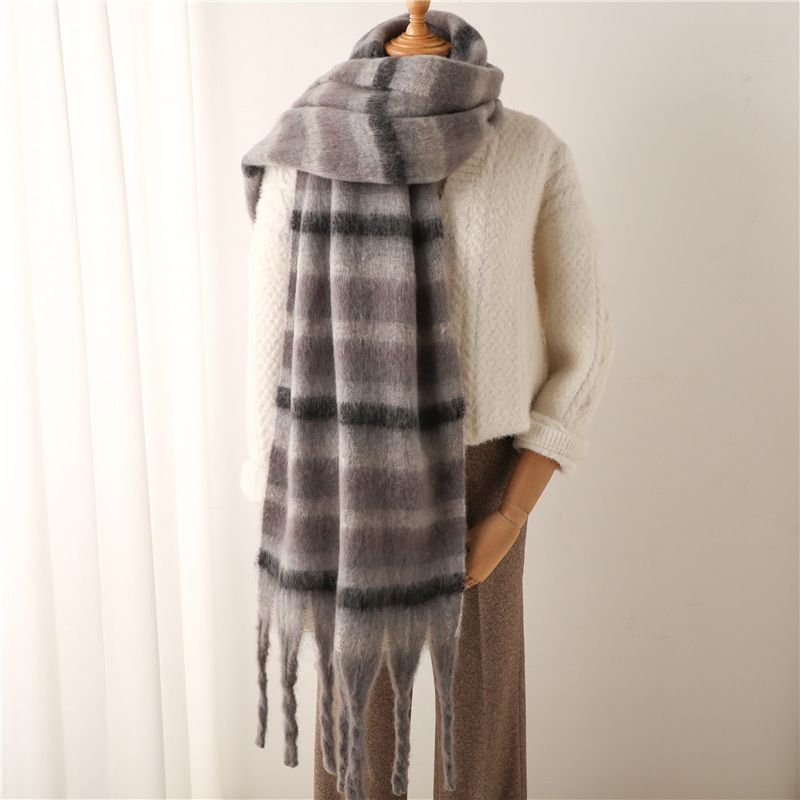 Autumn Winter Women Fashion Stripe Cashmere Warm Thickened Tassel Scarf