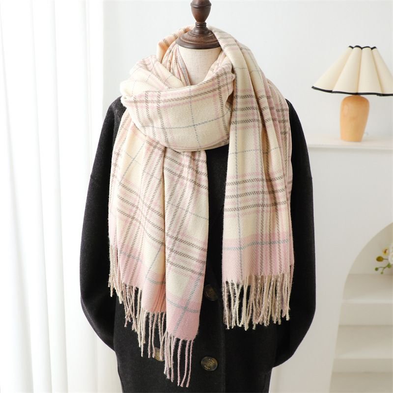 Autumn Winter Women Fashion Plaid Tassel Warm Thickened Scarf