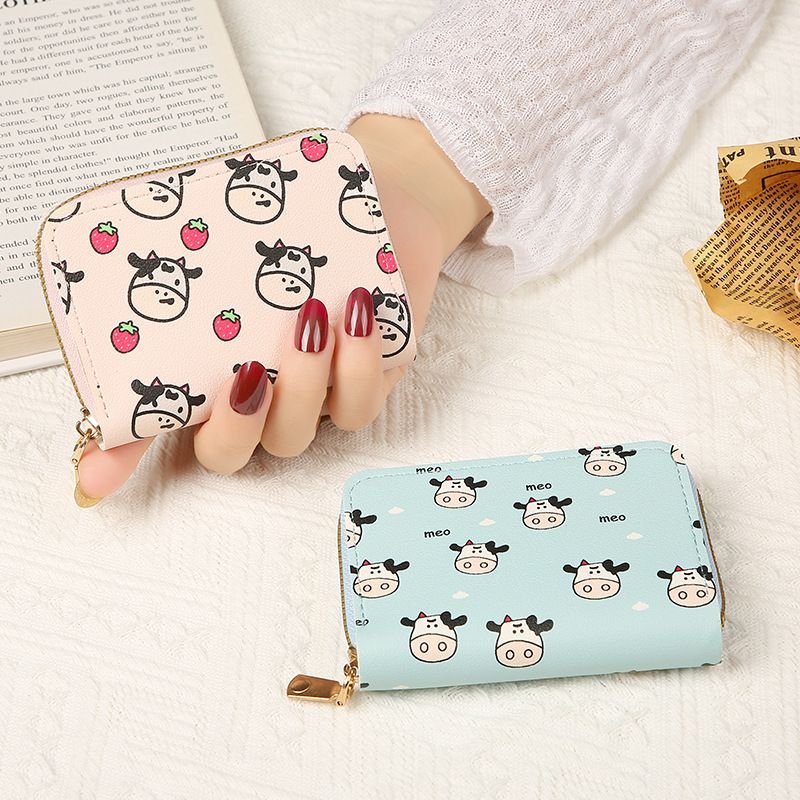 Women Fashion Cartoon Cow Print Mini Wallet