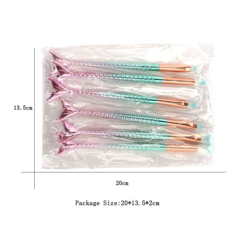 Colorful 6pcs/set Mermaid Fish Scale Tail Pattern Eye Cosmetic Brushes Set