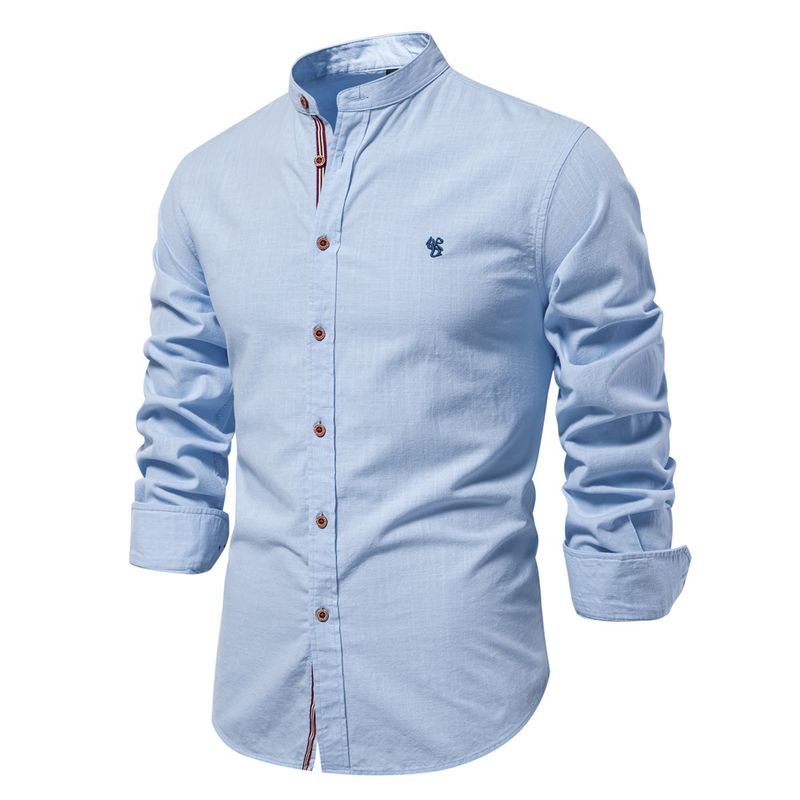 Men Fashion Casual Business Basic Long Sleeve Stand Collar Shirt