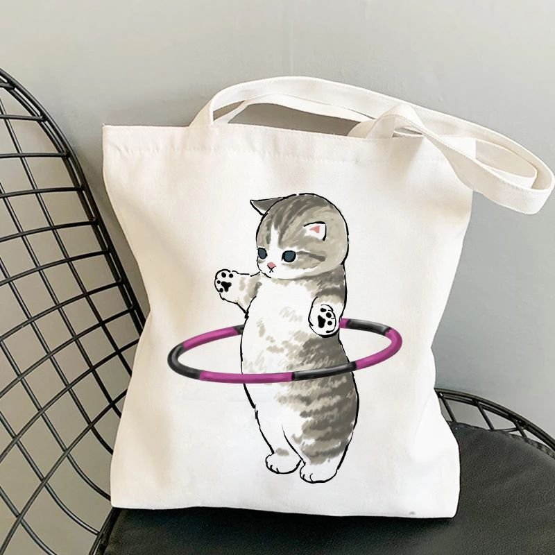 Cartoon Cat Print Canvas Bag