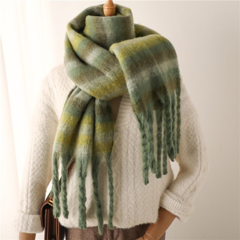 Autumn Winter Women Fashion Stripe Cashmere Warm Thickened Tassel Scarf