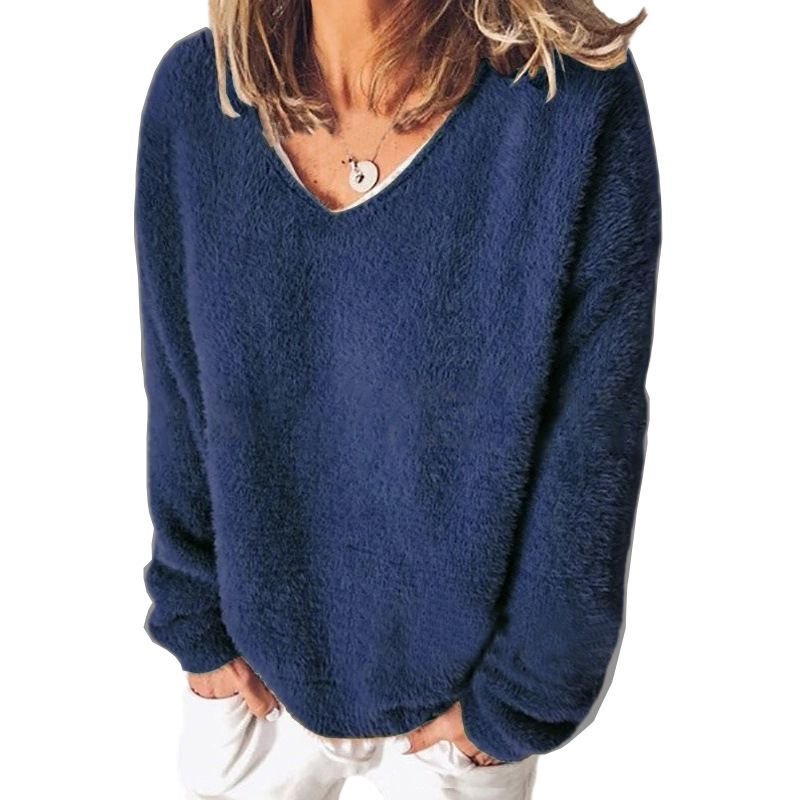 Autumn Winter Women Fashion V-Neck Long Sleeve Solid Color Sweater