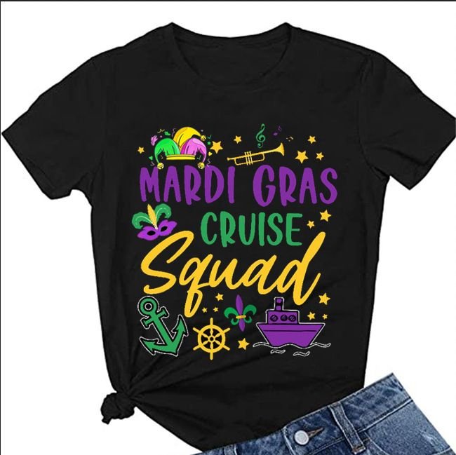 Mardi Gras Nightcap Alphabet Print T-Shirt