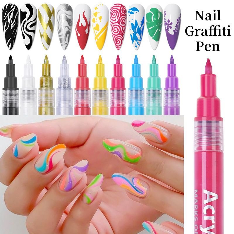 Nail Art Painting Pen Depicting Nail Point Flower Pen Hook Line Pen One-Step Glue Three-In-One Nail Polish Glue Pen Easy To Color