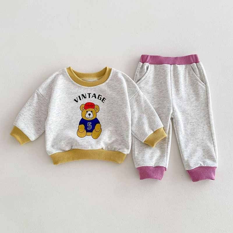 Kids Baby Boys Girls Casual Cute Cartoon Bear Alphabet Print Long Sleeve Sweatshirts Pants Sets