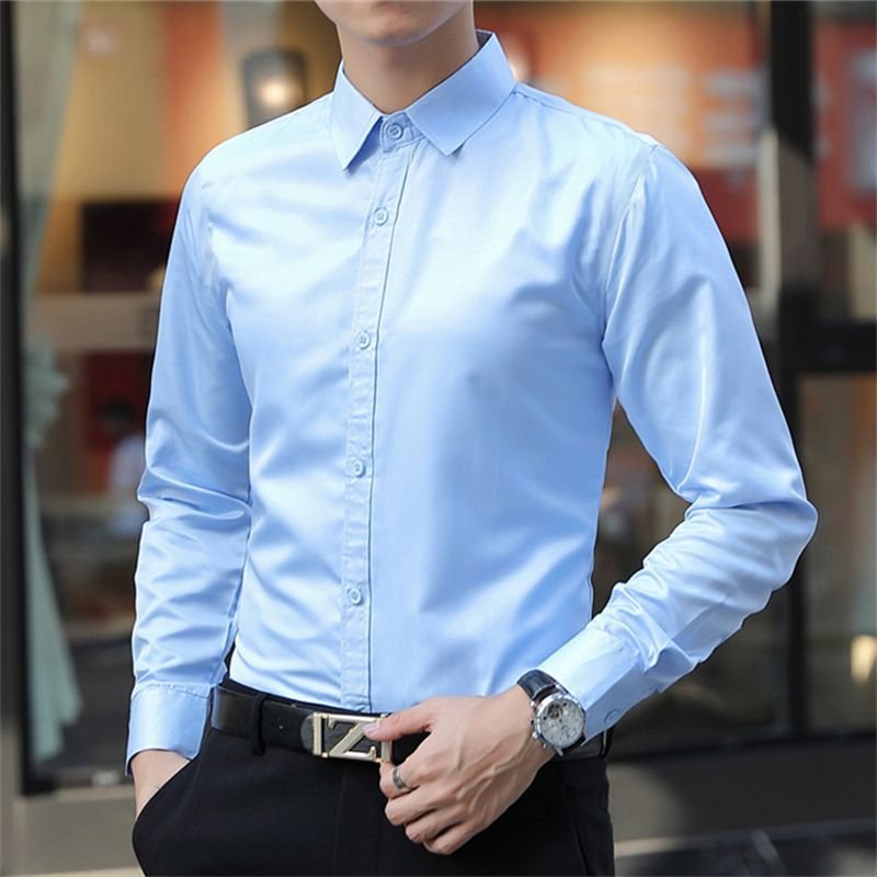 Men Fashion Casual Solid Color Long Sleeve Shirt Top