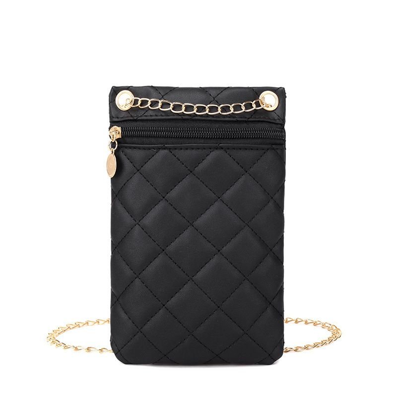 Women Fashion Solid Color Rhombic Zipper Mini Chain Purses