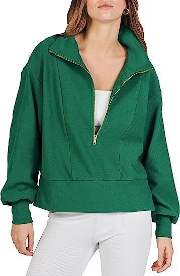 Athleisure Autumn Women Loose Half Zipper Lapel Collar Long Sleeve Sweatshirt