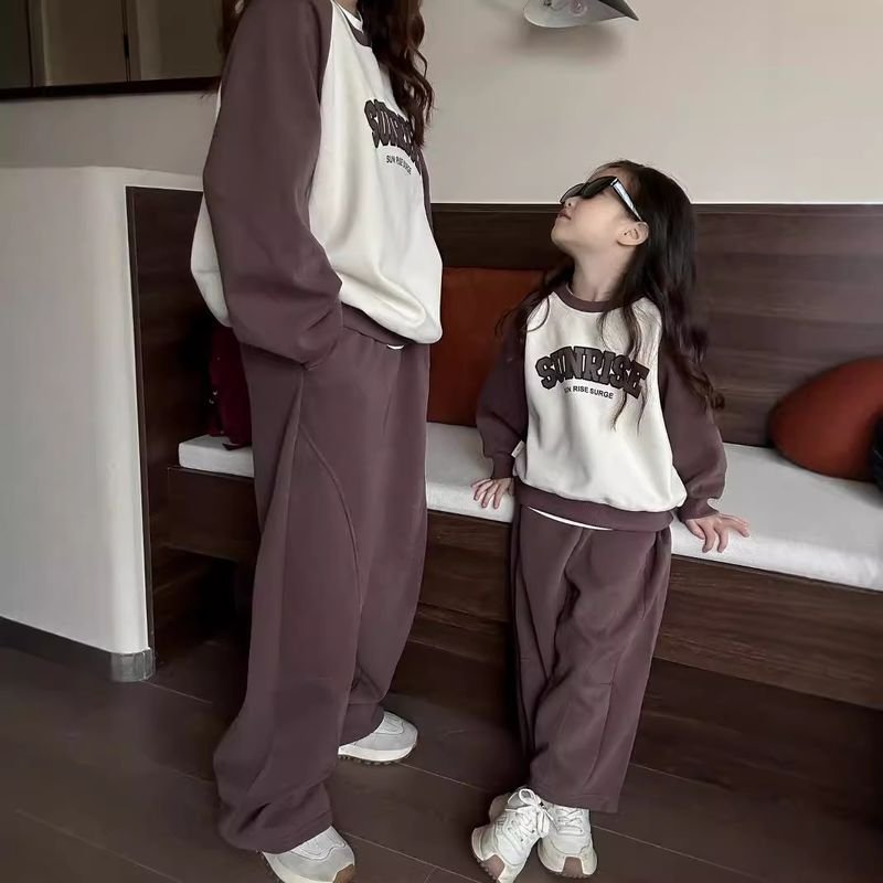 Autumn Children Fashion Color Matching Round Neck Long Sleeve Parent-Child Sweatshirt