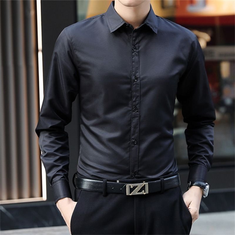 Men Fashion Casual Solid Color Long Sleeve Shirt Top