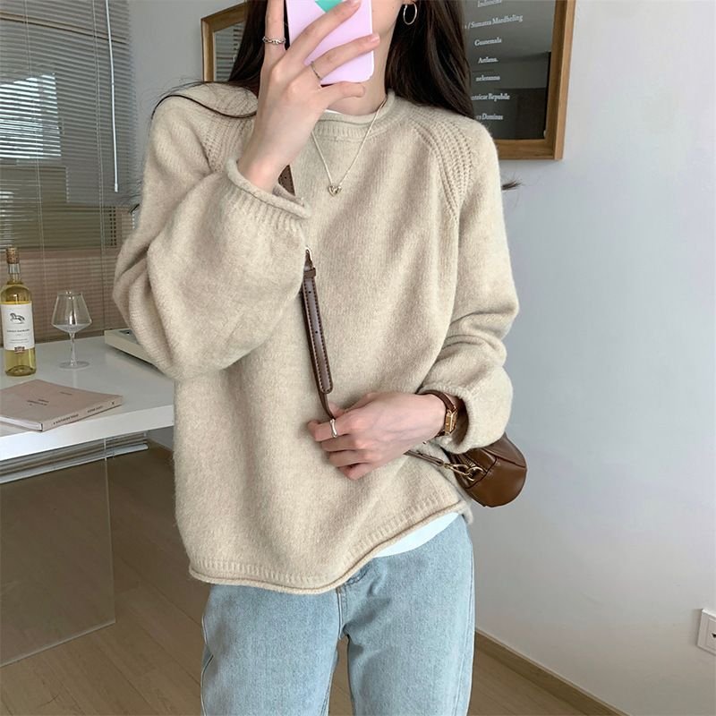 Autumn And Winter Soft Casual Style Pullover Knitwear Women Basic Solid Color Loose Sweater