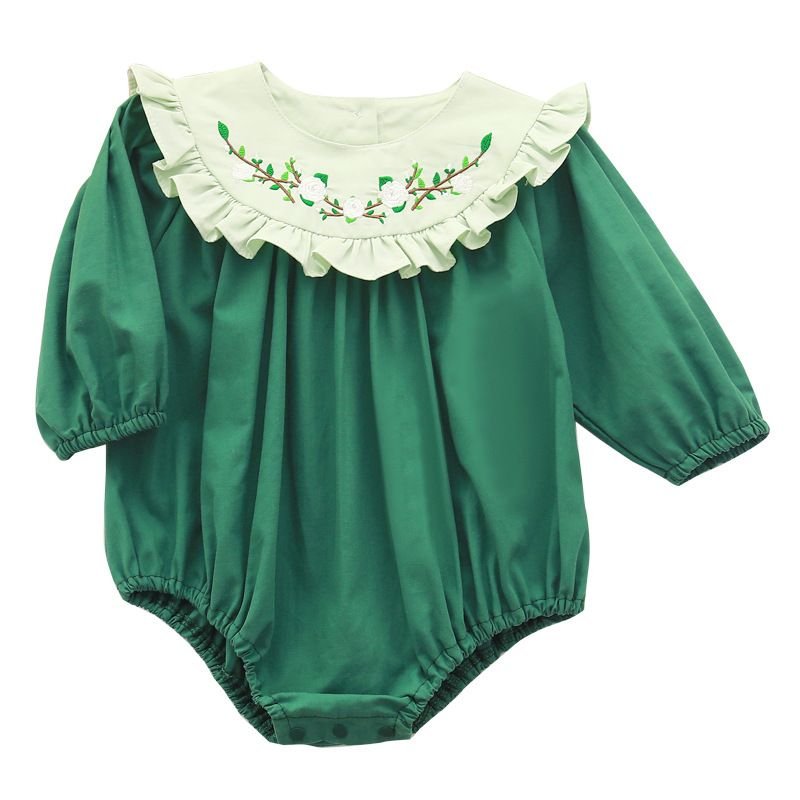 Kids Baby Girls Casual Cute Embroidery Flower Long Sleeve Romper