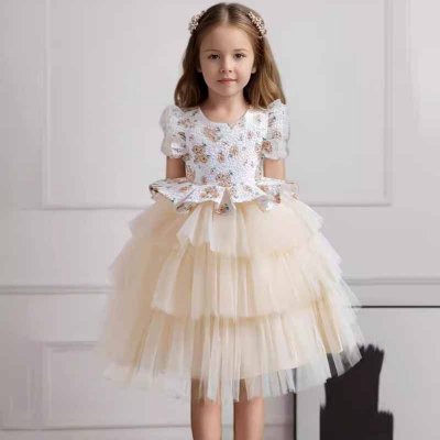 Kids Toddler Girls Fashion Flower Mesh Short Sleeved Party Tutu Dress