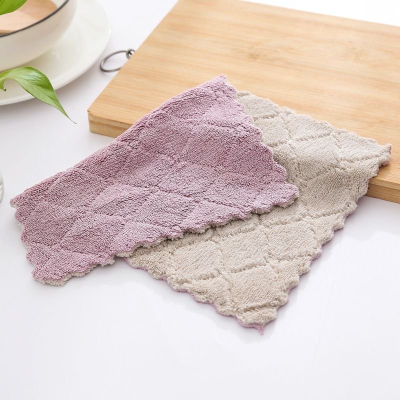 Fashion Solid Color Thickened Kitchen Household Coral Fleece Cleaning Dishcloth