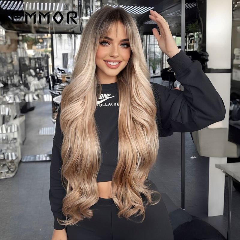 Women Fashion Long Curly Hair Wig With Bangs