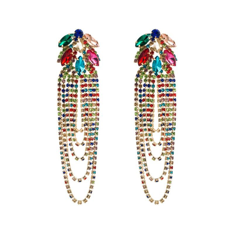 Fashion Exaggerated Alloy Rhinestone Tassel Earrings