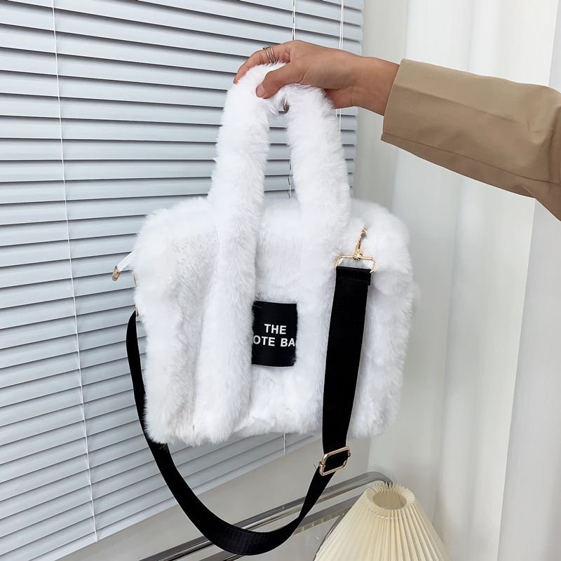 Women Fashion Solid Color Square Plush Large Capacity Tote Bag