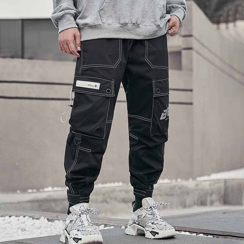 Men Fashion Casual Street Tide Alphabet Drawstring Waist Cargo Pants