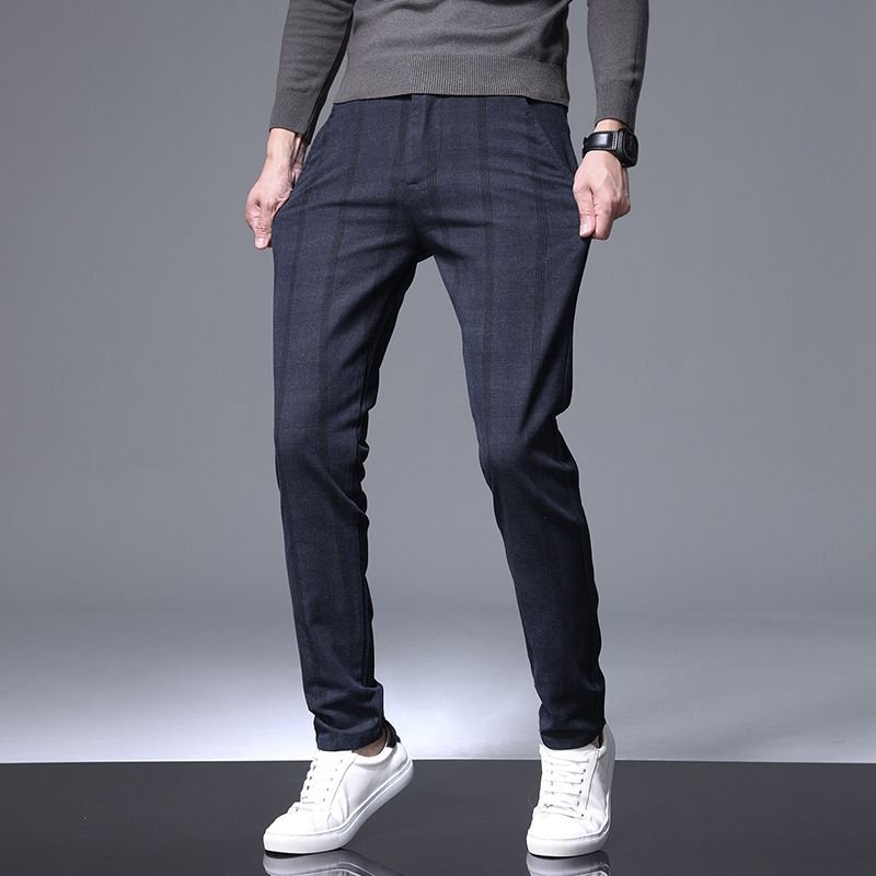 Men Fashion Plaid Slim-Fit Stretch Pants