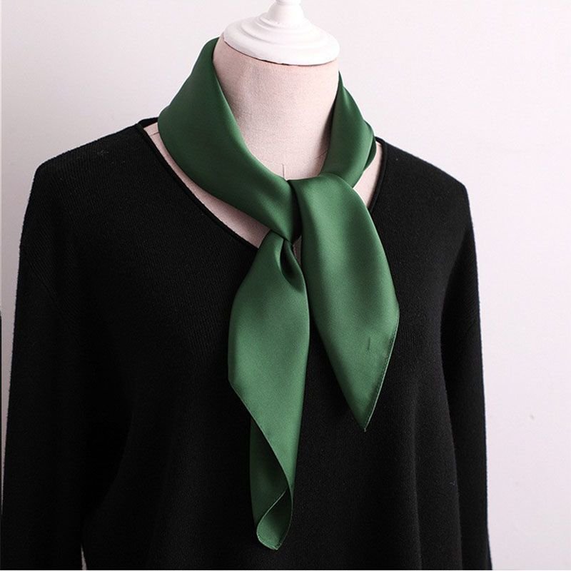 Women Simple Solid Color Square Silk Scarf