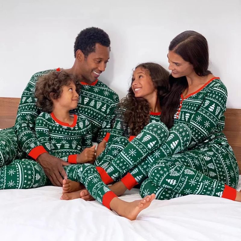 Cartoon Fashion Christmas Tree Printing Home Parent-Child Pajamas Set