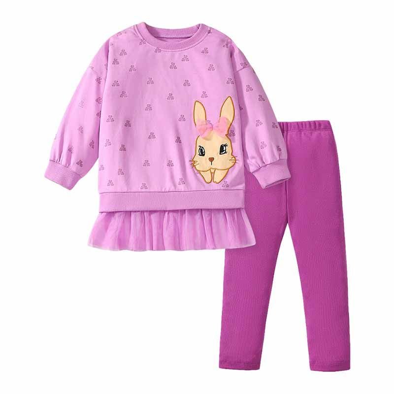 Kids Toddler Girls Spring Autumn Casual Cute Cartoon Long Sleeve Mesh False Two-Piece Sweatshirts Pants Sets