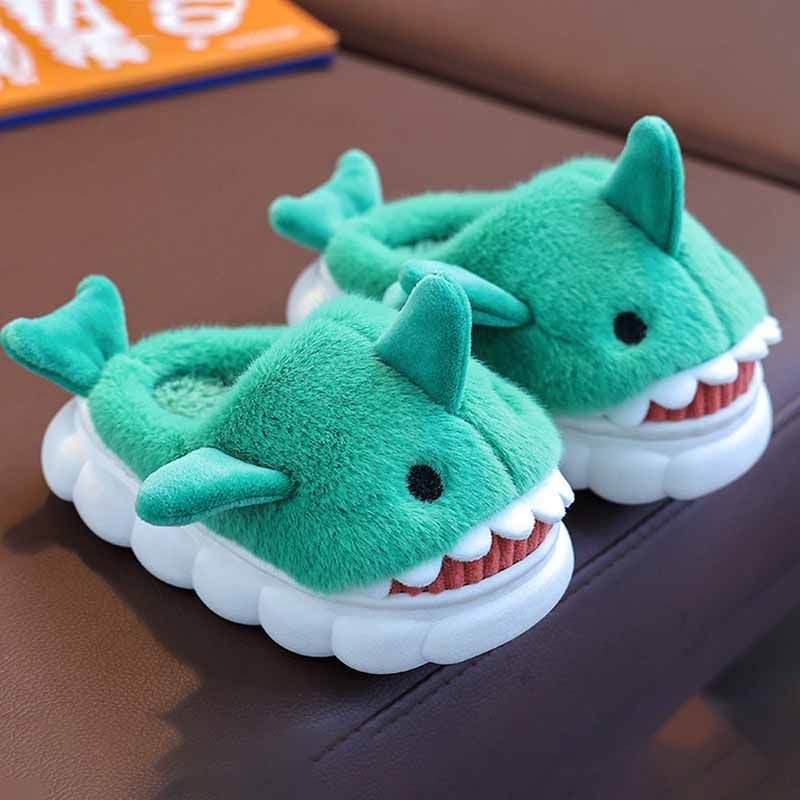 Kids Unisex Winter Cute Shark Thick-Soled Plug House Slippers