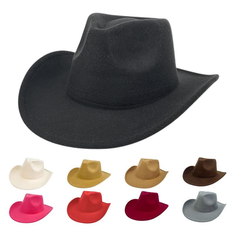 Men Custom Retro Solid Color Western Cowboy Hat