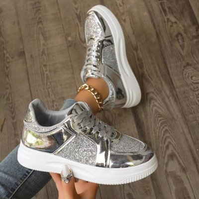 Summer Women Casual Plus Size Sequin Thick-Soled Sneaker