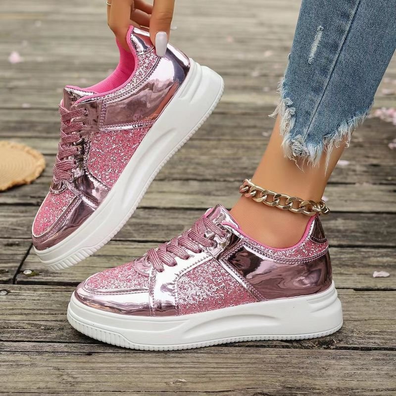 Summer Women Casual Plus Size Sequin Thick-Soled Sneaker