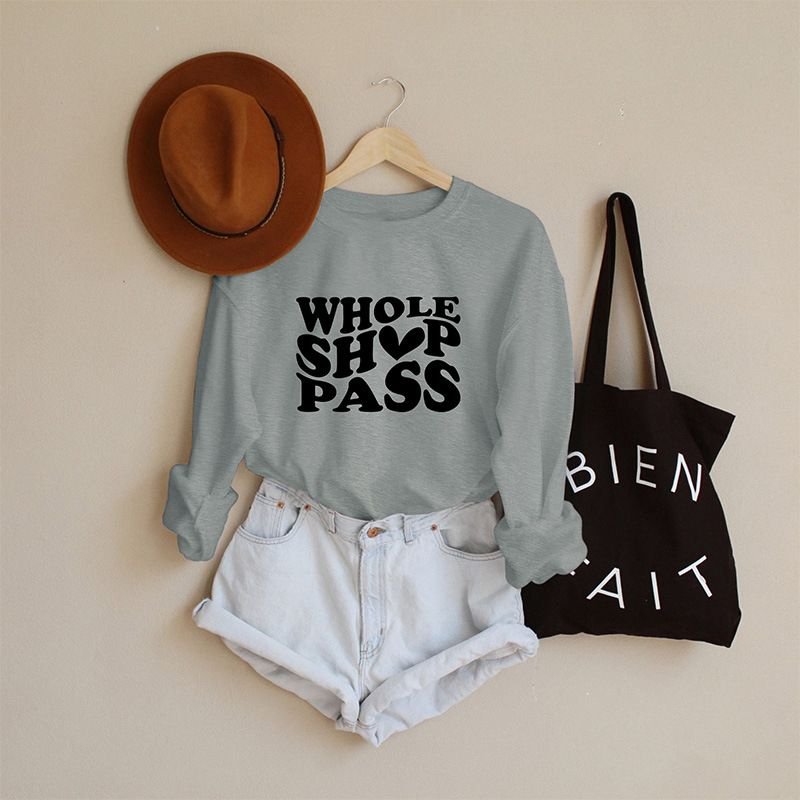 Women Fashion Casual Letter Print Crewneck Long Sleeve Sweatshirt