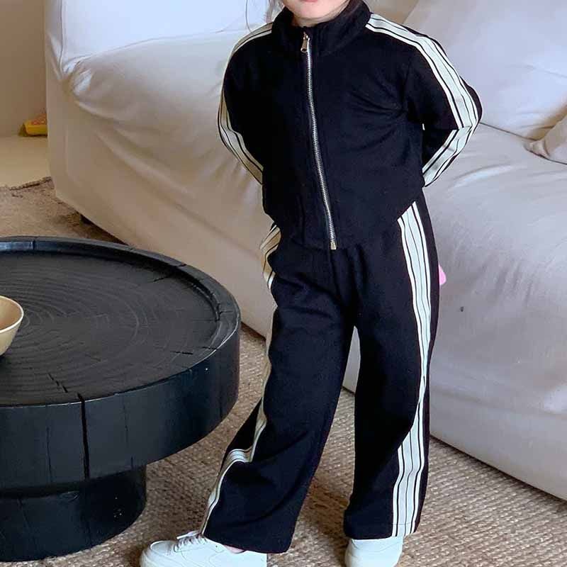 Kids Toddler Girls Spring Autumn Casual Sport Stripe Long Sleeve Coat Trousers Sets