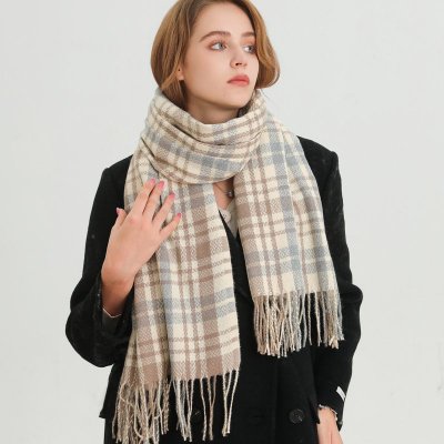 Autumn Winter Women Fashion Geometric Plaid Cashmere Warm Scarf