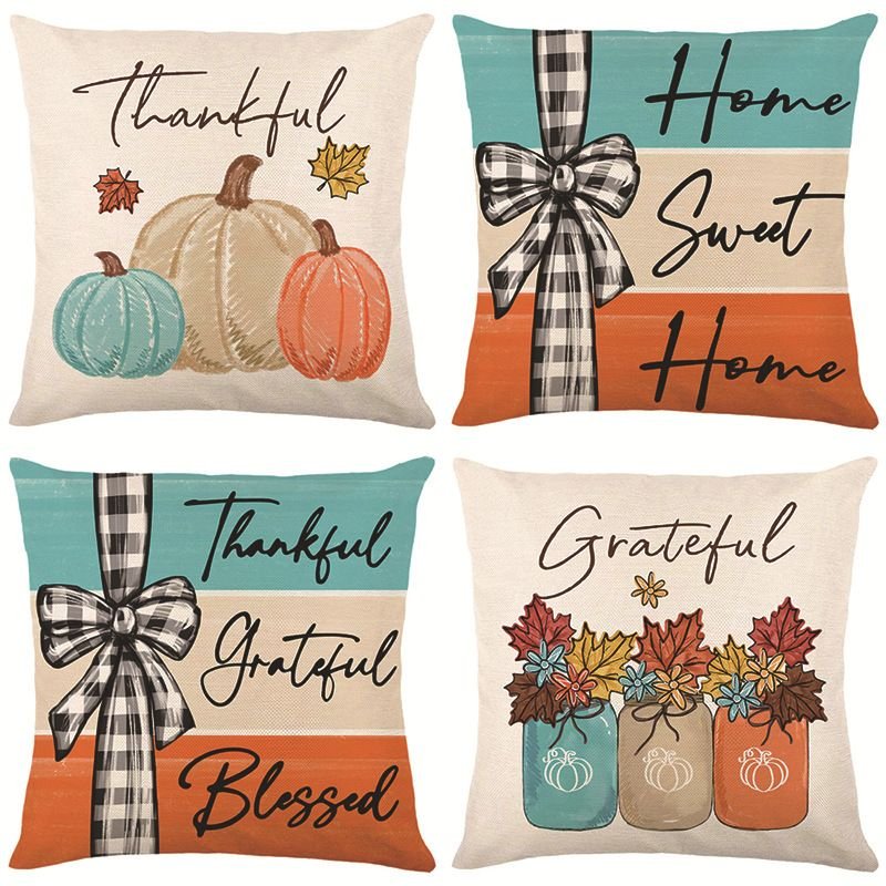 Autumn Pumpkin Pillow Case Linen Single-Sided Printed Plant Maple Leaf Living Room Sofa Decorative Cushion Cover Pillow