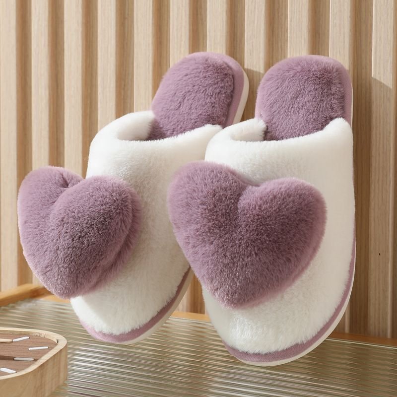 Autumn Winter Women Cute Plush Heart-Shaped Thickened Warm Extra Large Size Home Slippers