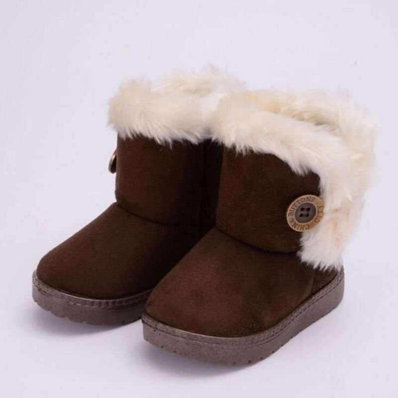 Kids Solid Color Button Design Winter Plush Snow Boots