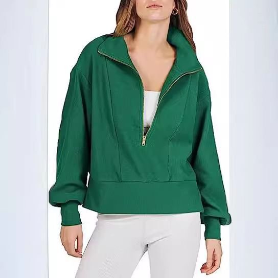 Athleisure Autumn Women Loose Half Zipper Lapel Collar Long Sleeve Sweatshirt