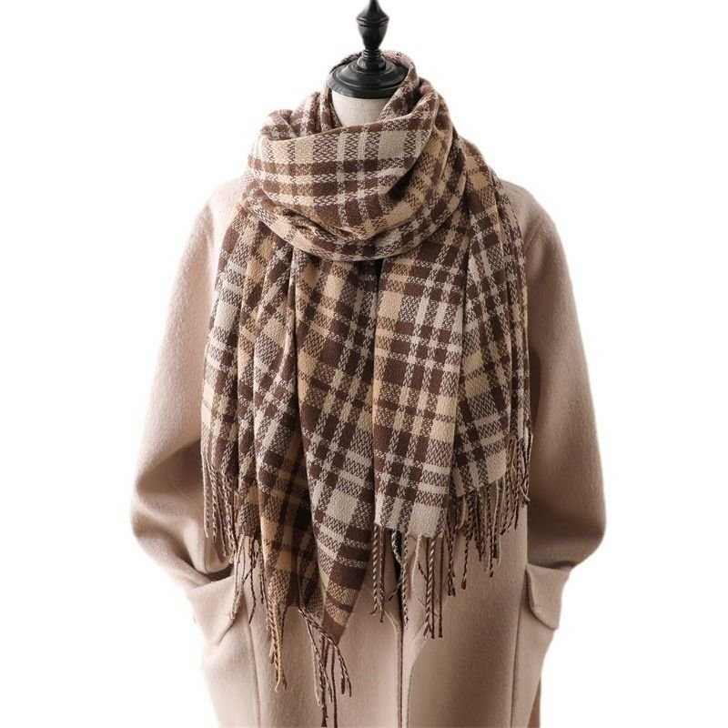 Autumn Winter Women Fashion Geometric Plaid Cashmere Warm Scarf