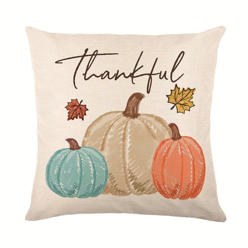 Autumn Pumpkin Pillow Case Linen Single-Sided Printed Plant Maple Leaf Living Room Sofa Decorative Cushion Cover Pillow