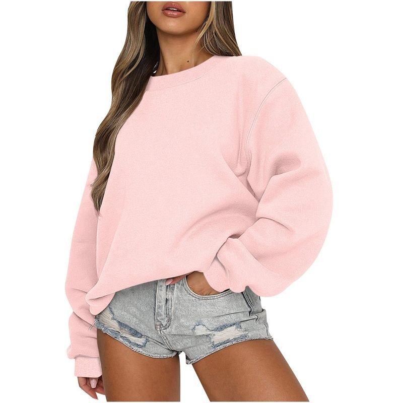 Autumn Winter Women Casual Loose Crewneck Long Sleeve Blank Sweatshirt