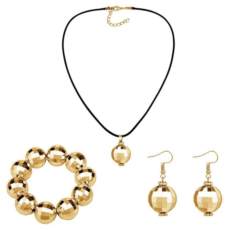 Women Fashion Simple Geometric Round Bracelet Earrings Necklace Jewelry Set